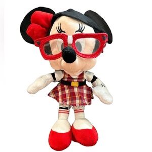 Disney Parks Minnie Mouse Nerd Plush With Glasses Hipster School Girl 12"